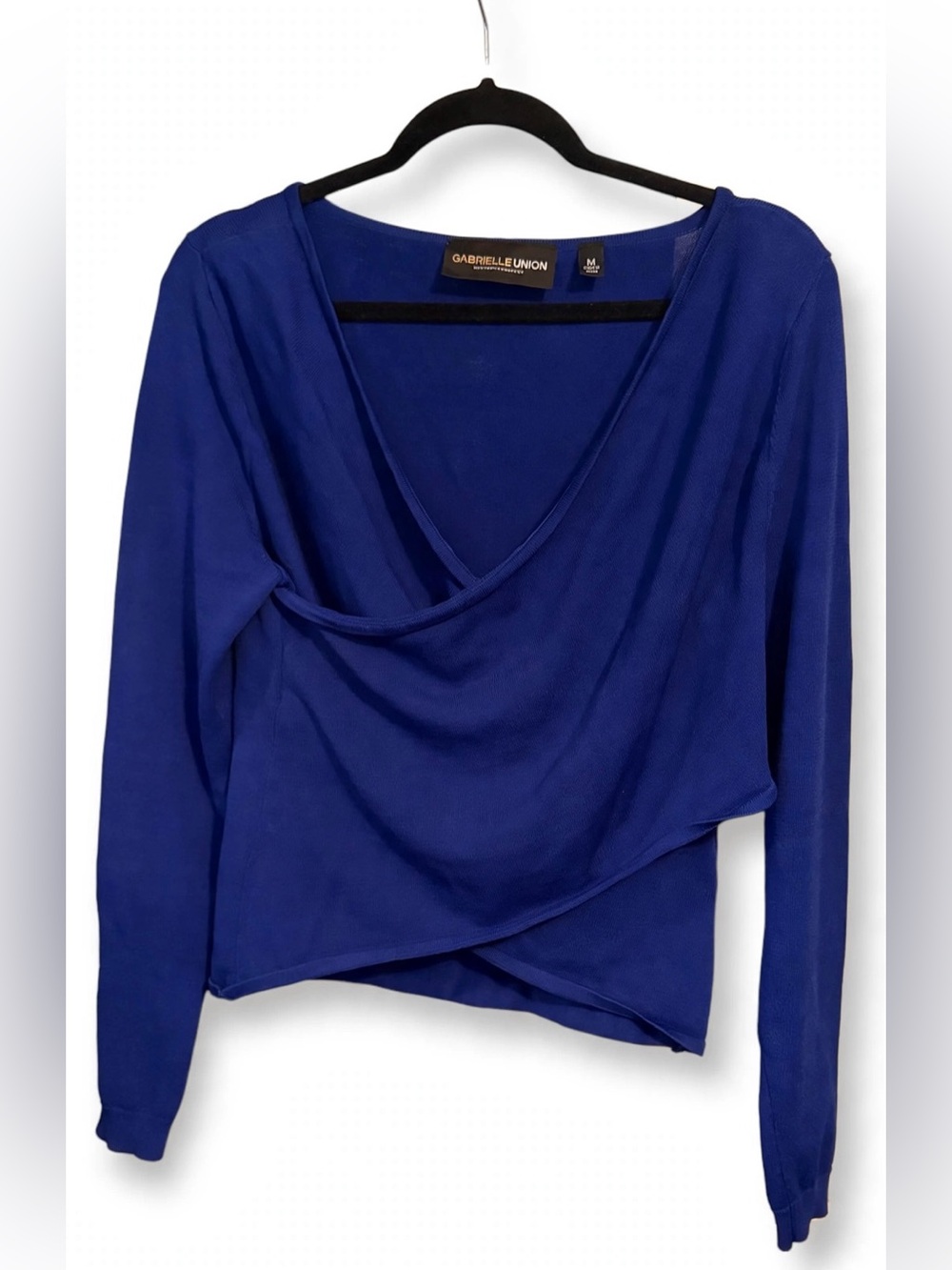 Gabrielle Union x New York & Company- Royal Blue Faux-Wrap V-Neck Sweater- M